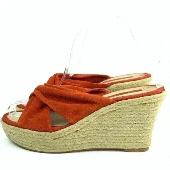 Nine west sandals sz 8 Wntgnitiontj burnt orange suede wedge espadrilles - Picture 3 of 9